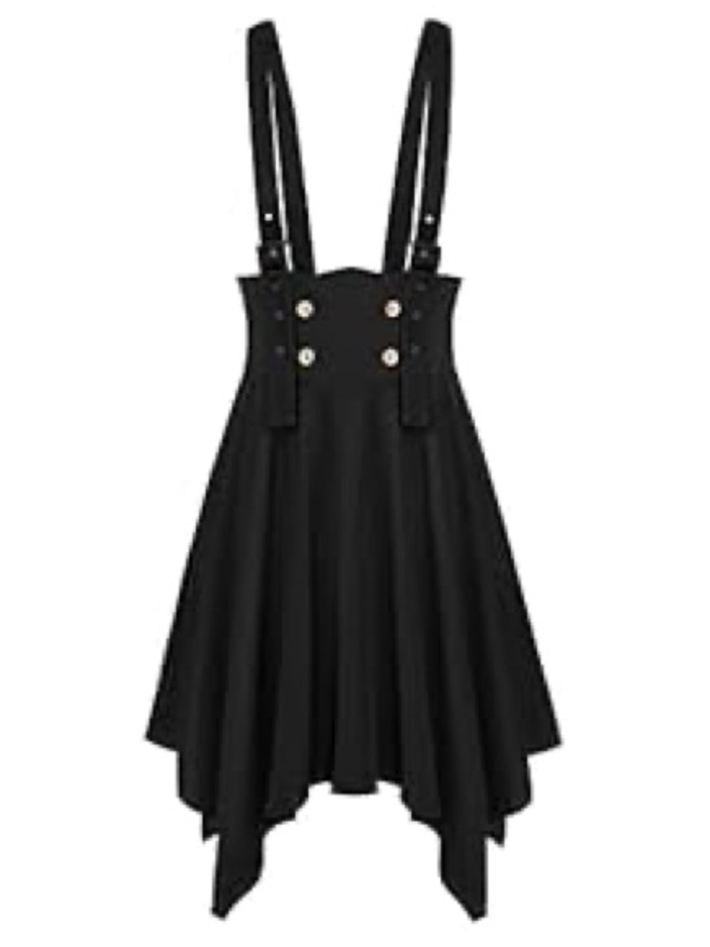 Black A-Line Suspender Skirt with Button Detail